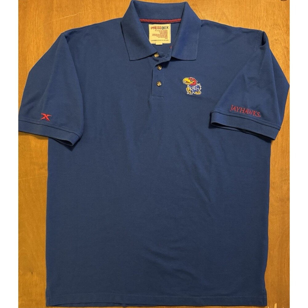 Press Box Royce Apparel Kansas Jayhawks Polo Shirt Men's XL Blue Short Sleeve